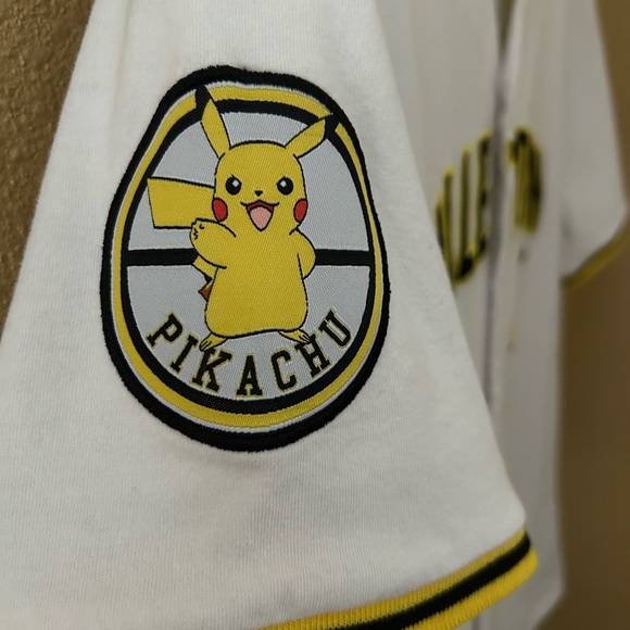 Pokémon Pikachu Jersey Baseball Pallettown Lightning Button Down Size Small - Picture 3 of 7